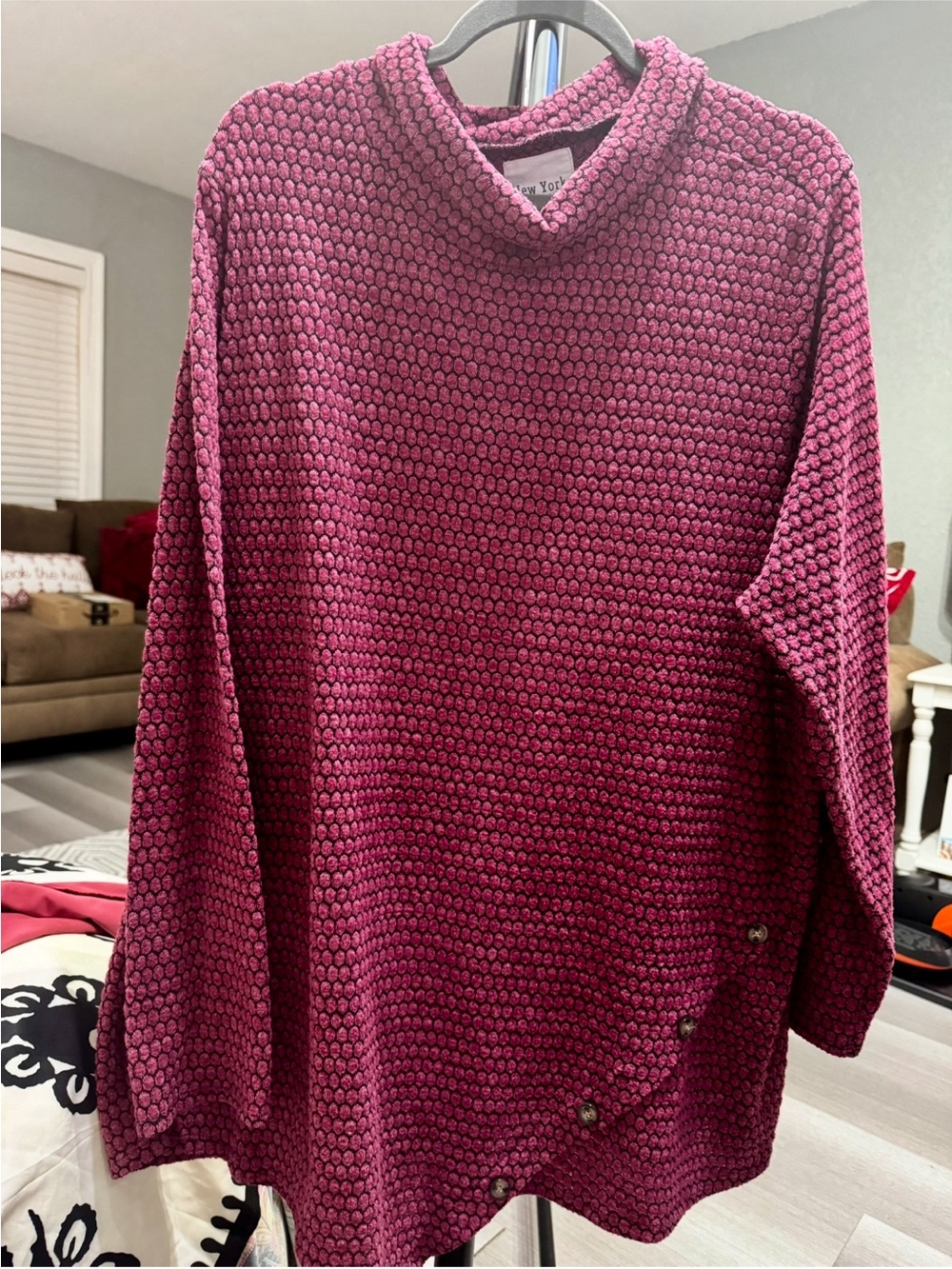 New York Laundry Textured Magenta Cowl Neck Sweater
